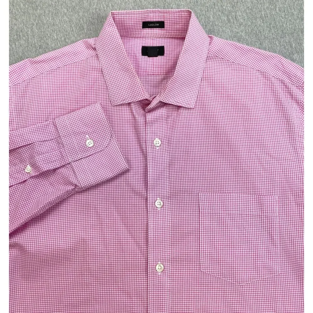 J Crew Shirt Men Large Gingham 100% Cotton‎ Ludlow 120's 2-Ply Button Up